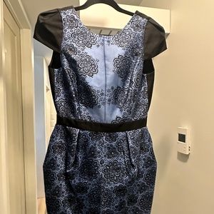 TIBI Natalia Peplum Backless blue & black flower cocktail dress size 4